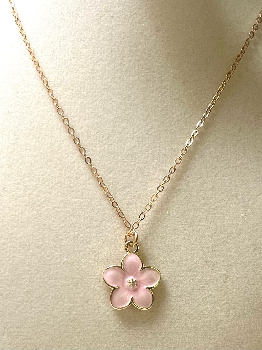 Pink Enamel Flower Pendant Necklace - Picture 2 of 3